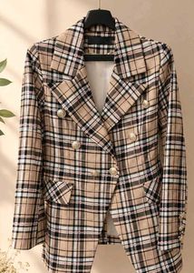 Plaid Double-Breasted Blazer