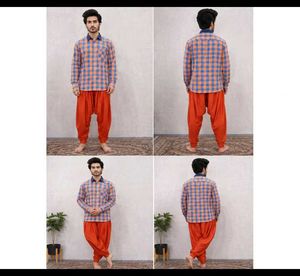 Vibrant Plaid Shirt & Orange Pants Set