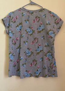 Cute Floral “Always Happy” Grey Top 🌸