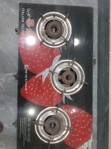 Glass Strawberry Design 3-Burner Gas Stove