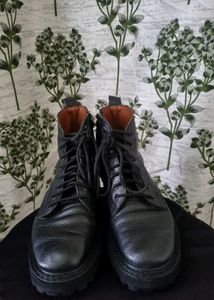 Black Leather Lace-Up Combat Boots