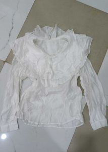 White Ruffled Neck Blouse