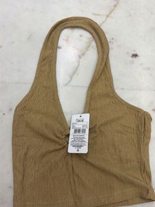 Shein Golden Halter Neck Ring Detail Top