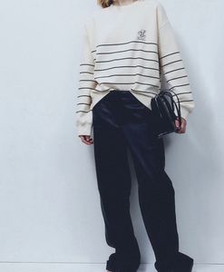 H&M Cream Striped Crewneck Sweatshirt