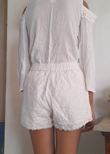 White All Over Embroidery Shorts