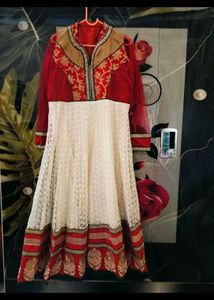 Elegant Red &amp; White Anarkali Suit