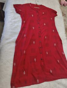 Red Cotton Blend Kurta