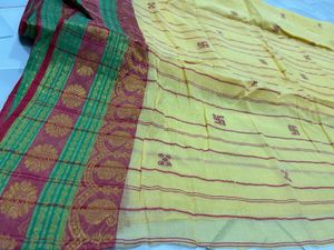 Vibrant Yellow Saree with Ornate Border