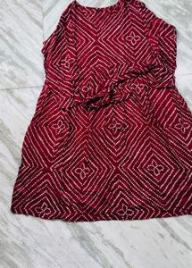 Maroon Bandhani Print Kurta