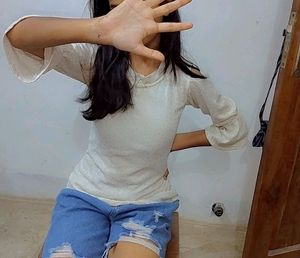 White Shoulder Cut Top