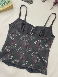 Floral Print Lace Trim Corset Top