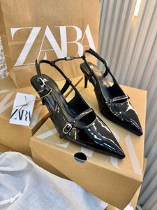 Zara Black Patent Slingback Heels