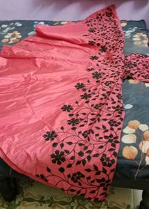 Pink Lehenga with Black Floral Embroidery
