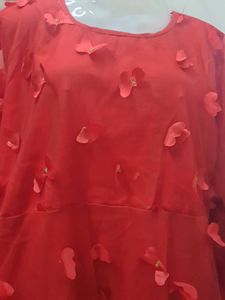 Red Floral Applique Tunic Dress