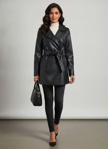Black Faux Leather Trench Coat