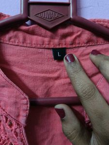 Embroidered Coral Kurta