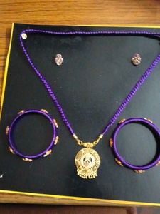 Purple Beaded Necklace & Bangle Set