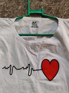 White T-Shirt with Heartbeat &amp; Heart Graphic