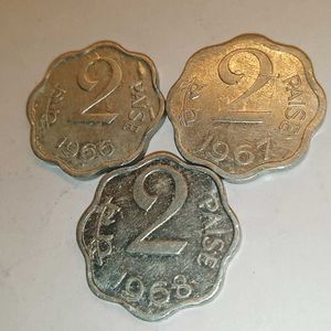 Rare 2 Paise Coin Set (1966, 1967, 1968)