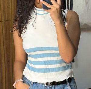 Striped Mock Neck Ribbed Tank Top