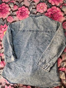 Unique Acid Wash Denim Shirt with Ballerina Design