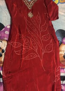 Embellished Red Silk  plazo suit