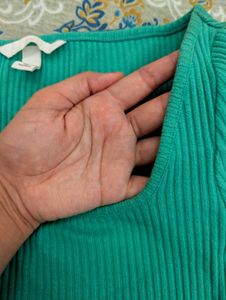 Green Ribbed Square Neck Top