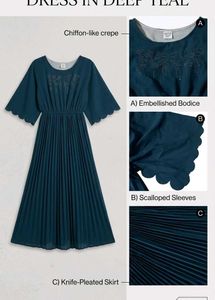 Navy Blue pleated butterfly sleeve dress for women