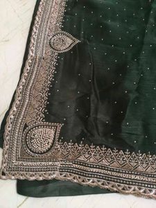 Elegant Dark Green Embellished Saree
