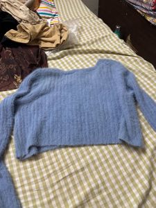 Blue Fuzzy Cropped Cardigan