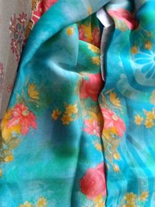 Blue Floral Print Saree