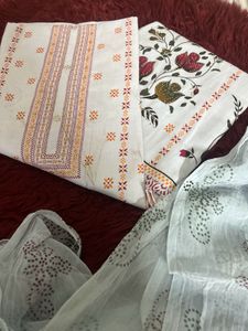 White Embroidered Dress Material