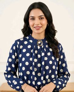 Chic Navy Polka Dot Long Sleeve Top