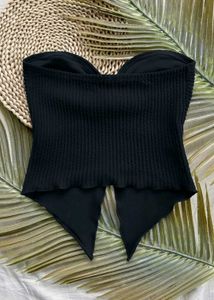 Chic Black Textured Bikini Top