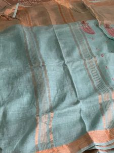 Sea green Embroidered Saree