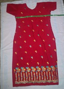 Red silk suit