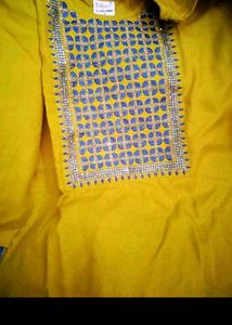 Yellow Kurta Set with Blue Dupatta