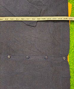 Imported Navy Cardigan with Striped Shoulders
