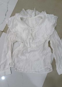 White Ruffled Neck Blouse