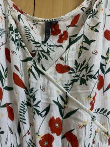 White Floral Print Top with Tie Waist