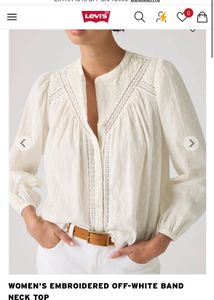 Levis White Lace Trimmed Button-Up Blouse