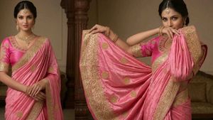 Elegant Pink Silk Saree with Gold Border