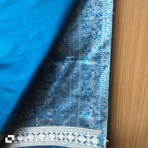 Teal Saree with Silver Thread Border