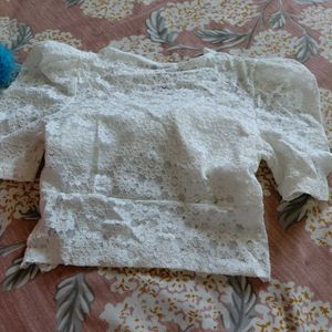 White Lace Puff Sleeve Top