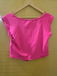 Hot Pink Ruched V-Neck Crop Top