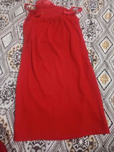 Red Dress and denim jeans top  combo