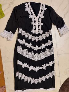Elegant Black Kurta with White Lace