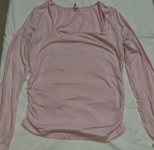 Pink Long Sleeve Ruched Top