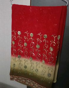 Red Saree with Sequins Work