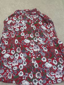 Red Floral Print Button-Up Blouse